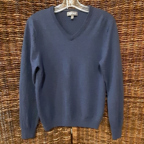 Bonobos Men's Large Blue 100% Extra Fine Merino Wool Slim Fit V- Neck Sweater - Picture 1 of 5